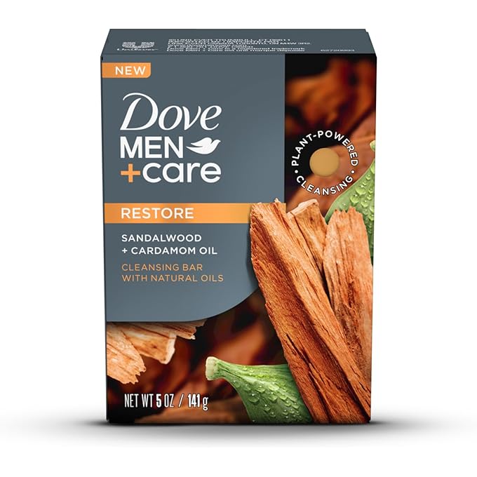 دوف من+كير لوح تنظيف DOVE MEN+CARE، Restore، 4in1، للشعر، الجسم، الوجه والحلاقة، مع خشب الصندل وزيت الهيل، 141 جرام - Image 1
